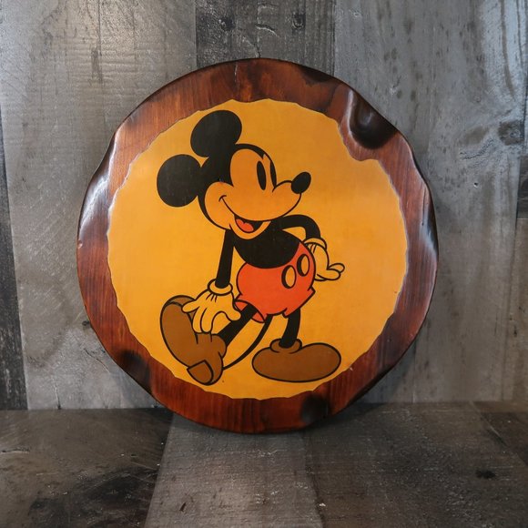 Accents Mickey Mouse Round Wood Wall Plaque Disney Woodcraft